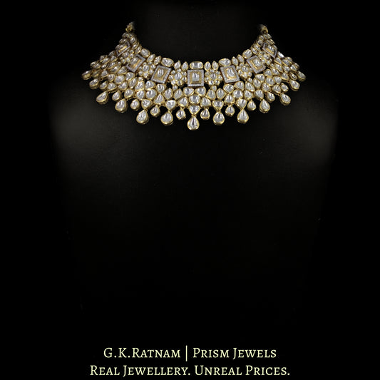 14k Gold and Diamond Polki Fusion Necklace Set With Maang Tika and Ring