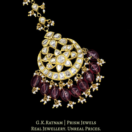 18k Gold and Diamond Polki Maang Tika with tourmaline-pink stones - G. K. Ratnam