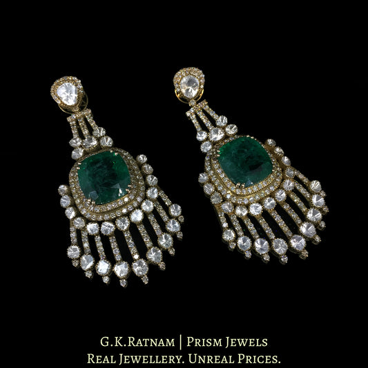 14k Gold and Diamond Polki Open Setting Long Earring Pair in victorian-finish - G. K. Ratnam