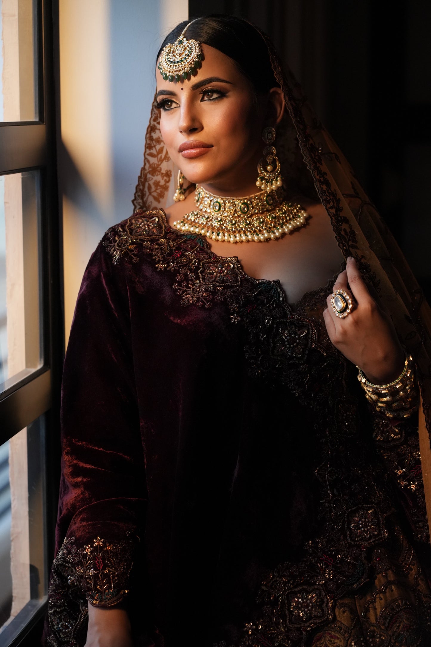 18k Gold and Diamond Polki Maang Tika with Natural Freshwater Pearls and Strawberry Quartz - G. K. Ratnam