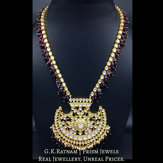 18k Gold and Diamond Polki Pankhi (fan) Pendant Set with Natural Mozambique Garnets - G. K. Ratnam