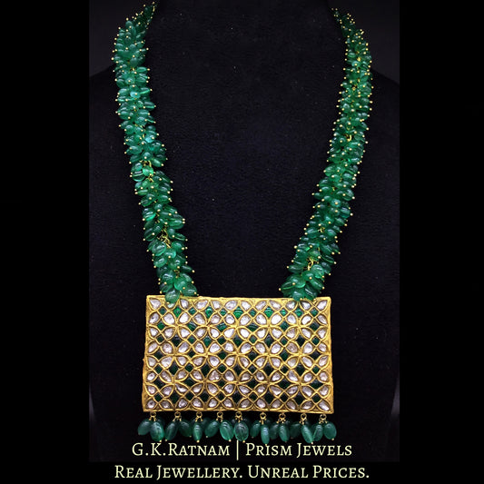 18k Gold and Diamond Polki Rectangle Pendant with green beryl bunches