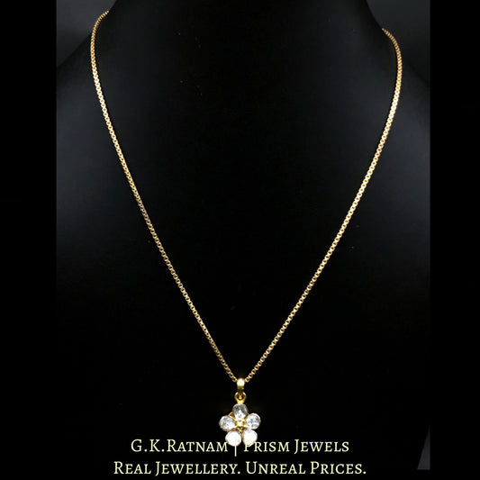 14k Gold and Diamond Polki Open Setting floral Pendant Set with gold-plated chain