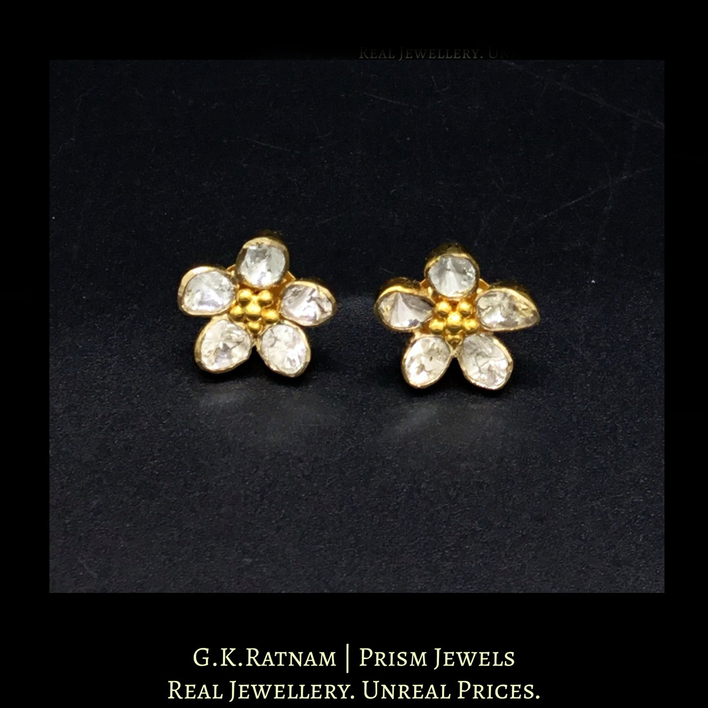 14k Gold and Diamond Polki Open Setting floral Pendant Set with gold-plated chain