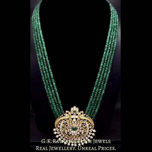 18k Gold and Diamond Polki Open Setting Pendant Set with emerald-grade Green Beryls