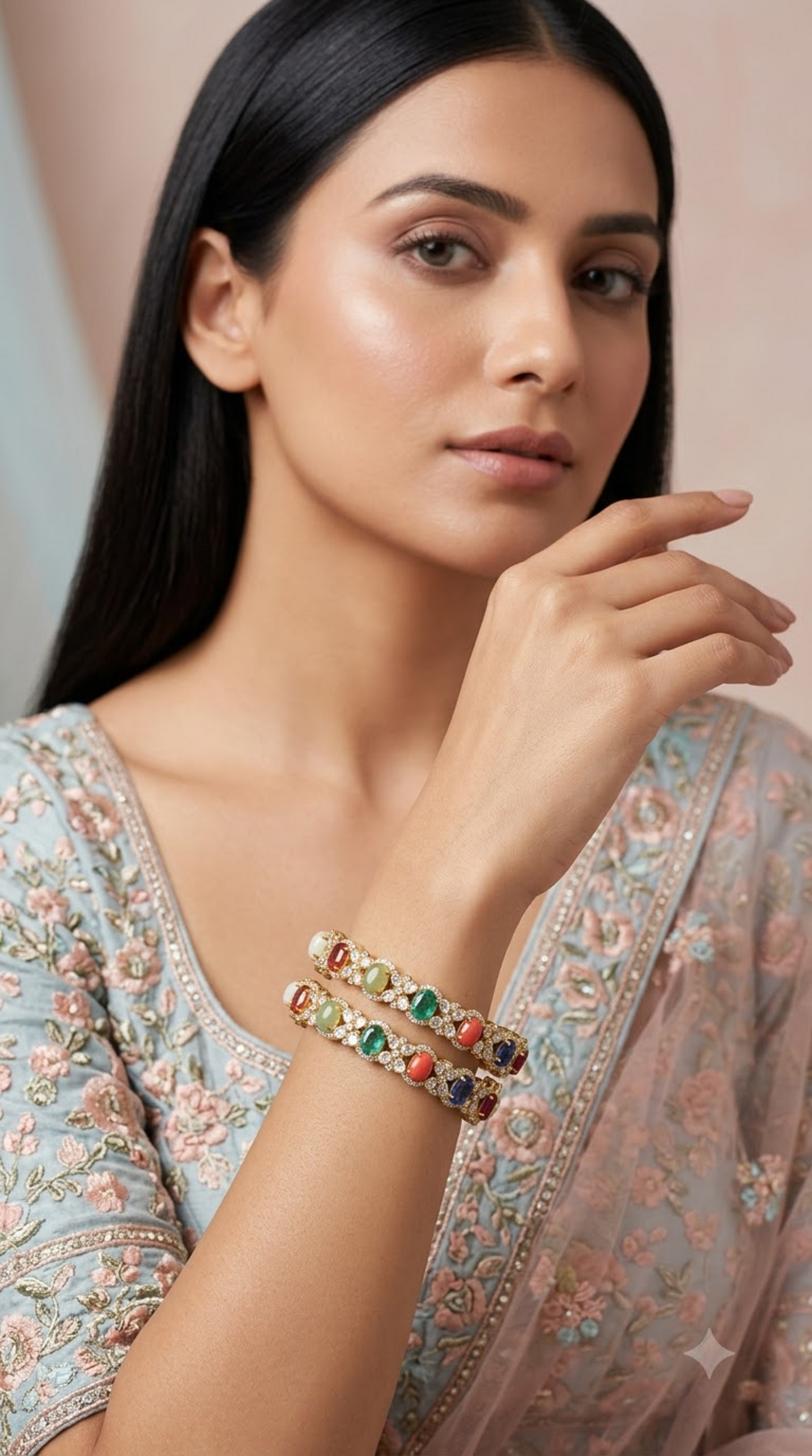 925 Silver Navratna Bangle Pair