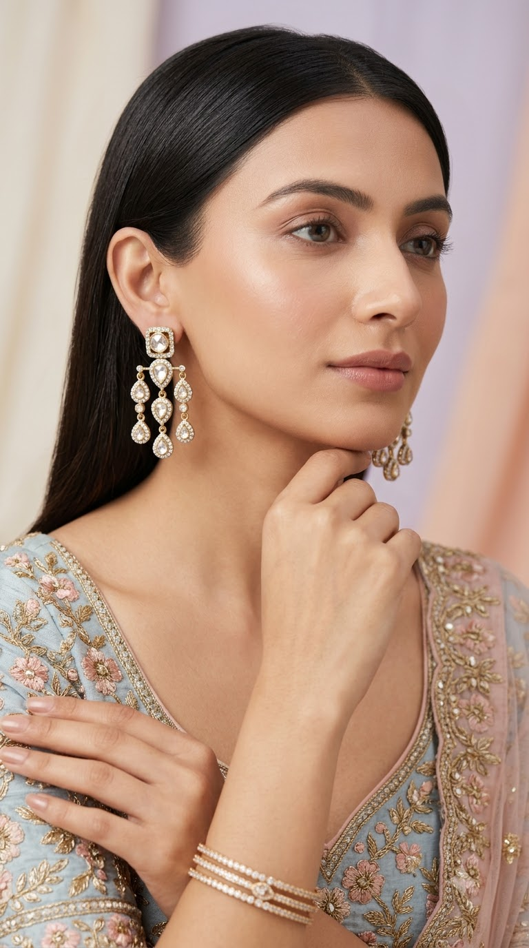 925 Silver Long Earring Pair