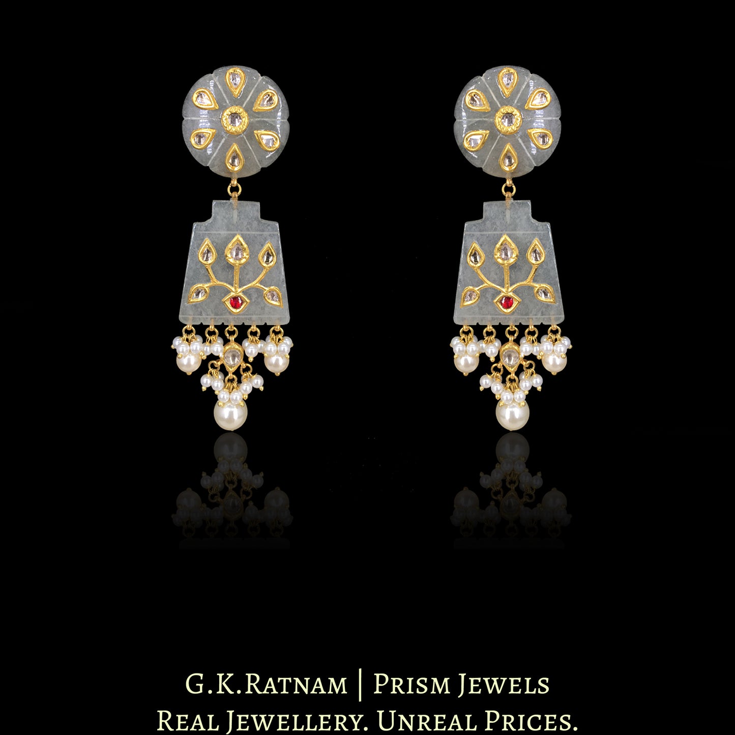 23k Gold and Diamond Polki Necklace Set with intricate Polki Inlays