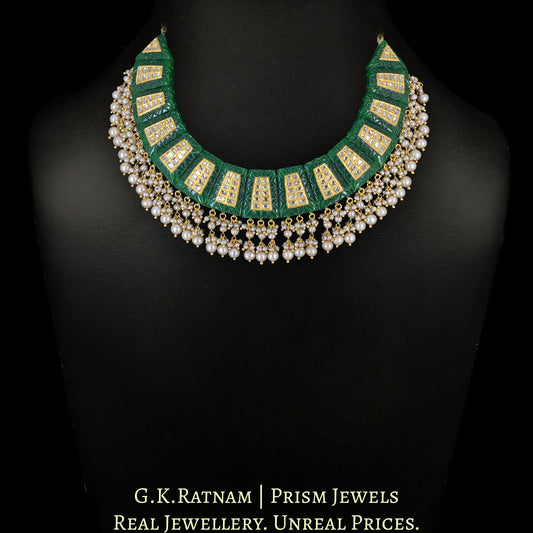23k Gold and Diamond Polki with intricate gold & uncut inlays on carved emerald-like sticks