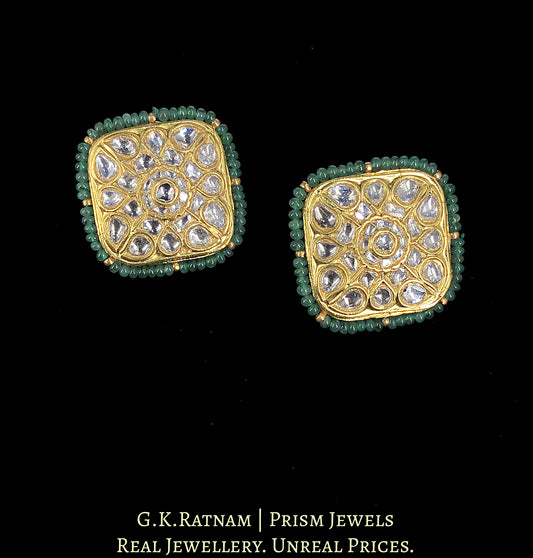 23k Gold and Diamond Polki Karnfool Earring Pair with Emeralds - G. K. Ratnam