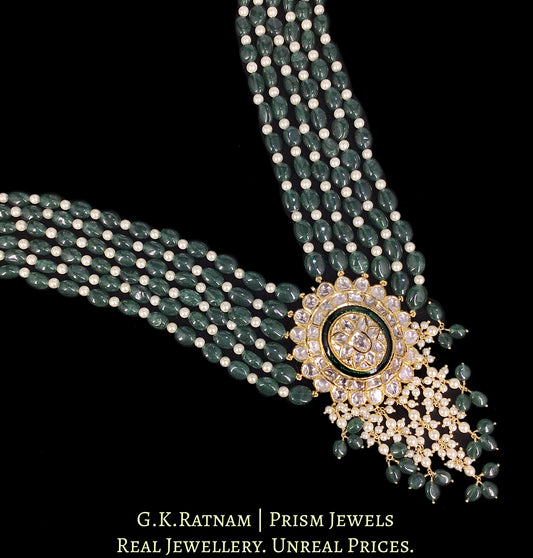 18k Gold and Diamond Polki Pendant with Strawberry Quartz and Pearls - G. K. Ratnam