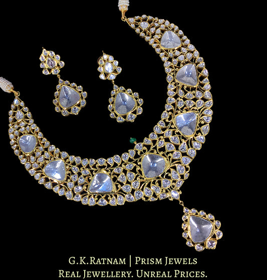 18k Gold And Diamond Polki Vintage Necklace Set with far-sized Uncut Diamonds - G. K. Ratnam