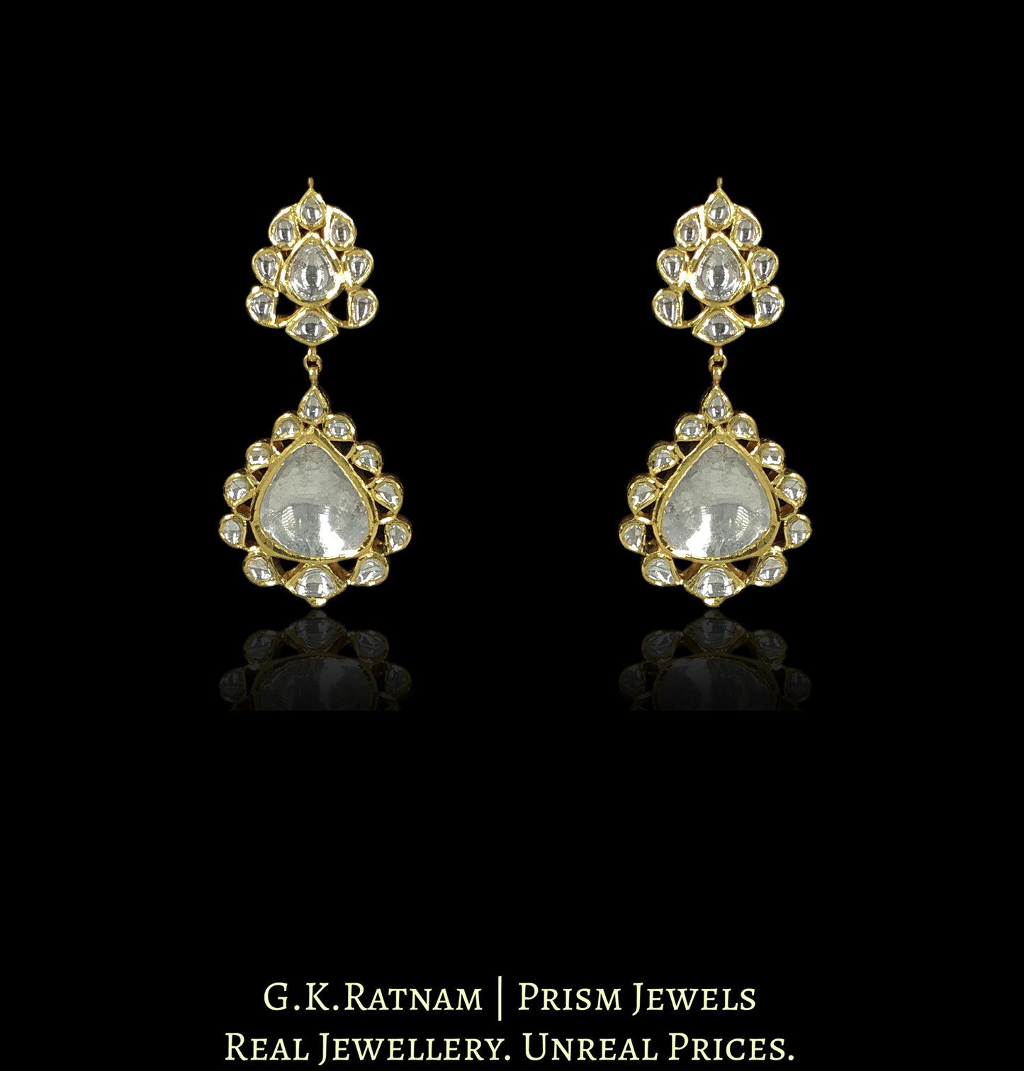 18k Gold And Diamond Polki Vintage Necklace Set with far-sized Uncut Diamonds - G. K. Ratnam