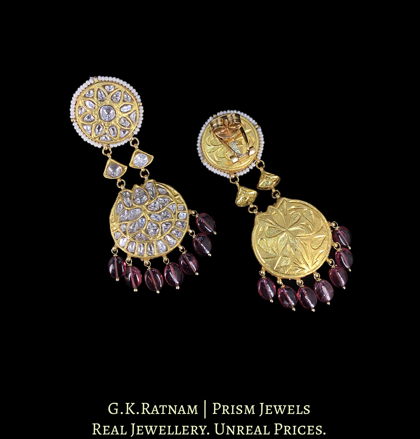 23k Gold and Diamond Polki Pendant Set with Mozambique Garnets