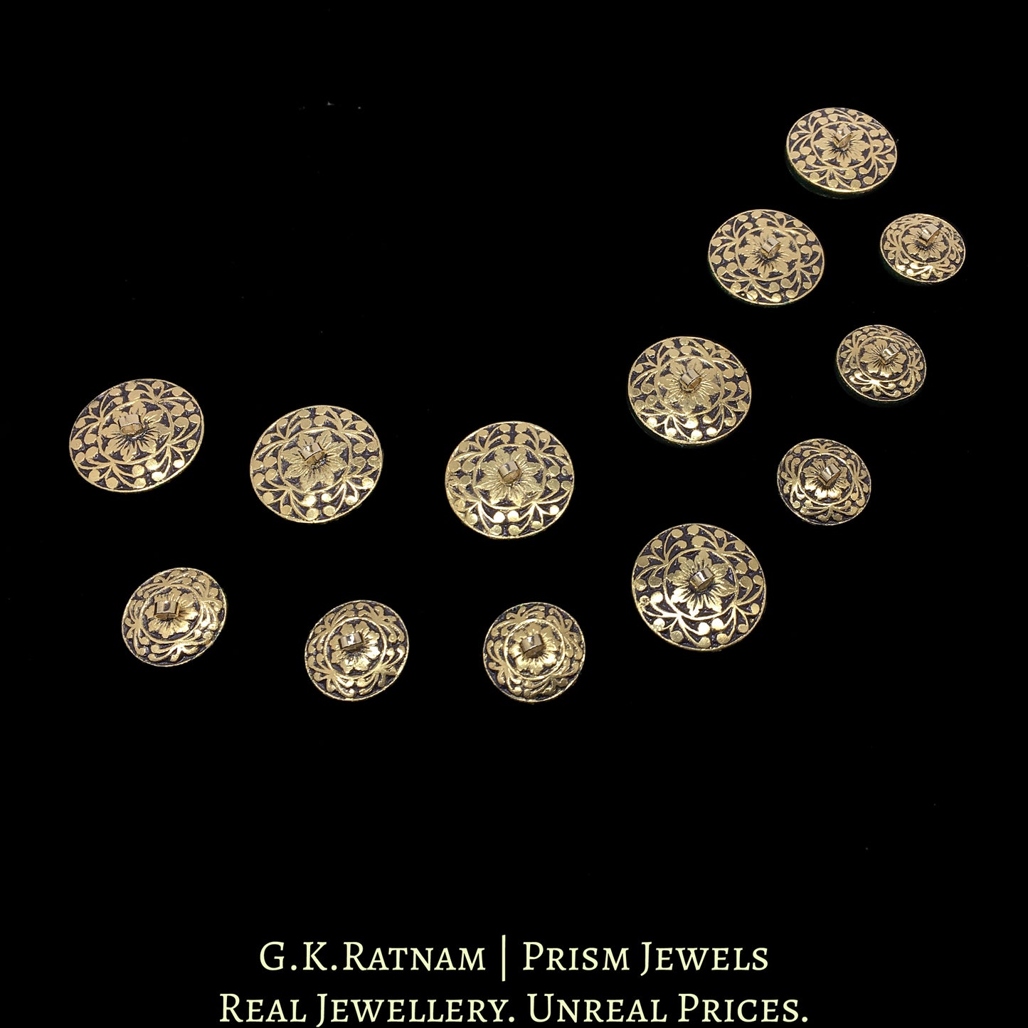 23k Gold and Diamond Polki antique-finish Sherwani Buttons for Men