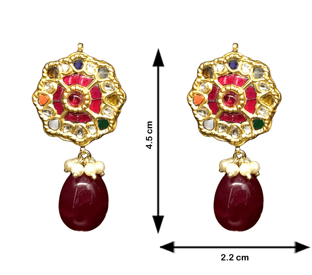 23k Gold and Diamond Polki Navratna floral Pendant Set with Patrihaar / Ranihaar