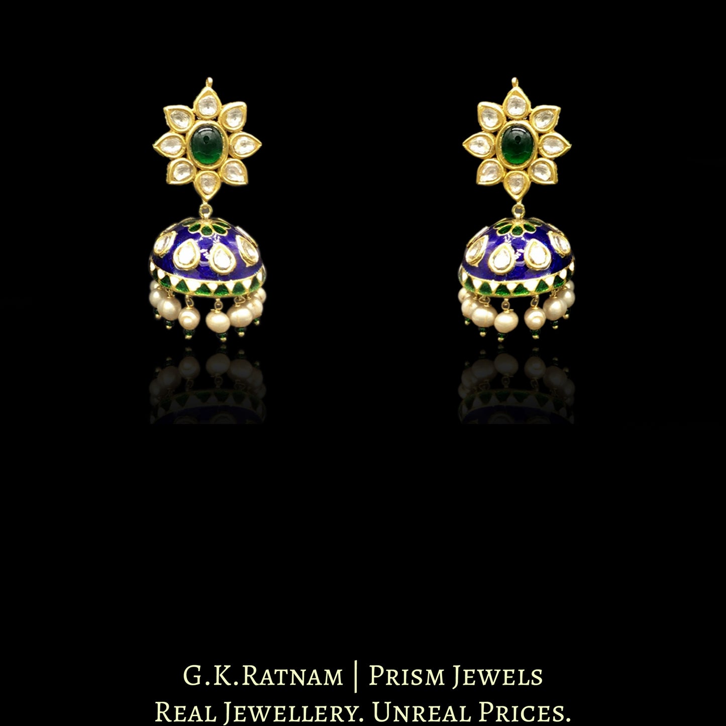 23k Gold and Diamond Polki star-shaped Pendant Set with antiqued hyderabadi pearl chains and a hint of green