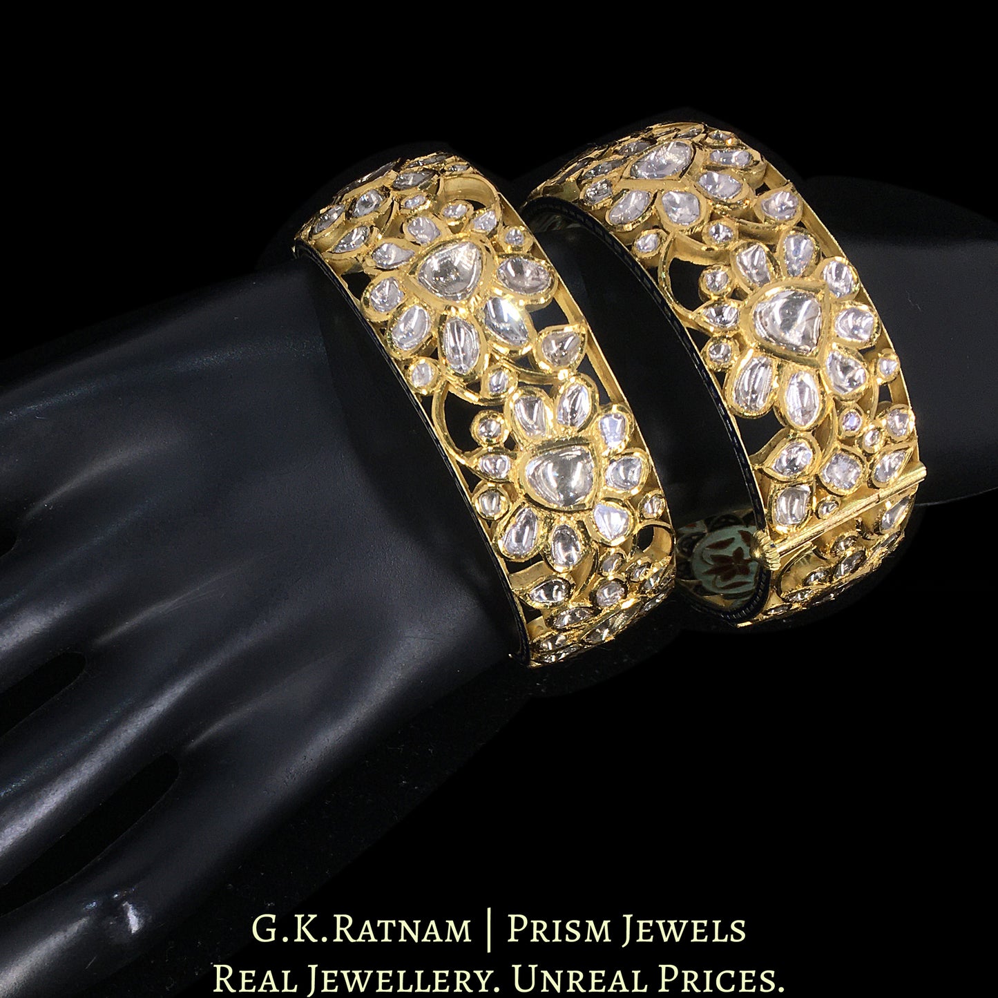 18k Gold and Diamond Polki Bangle Pair