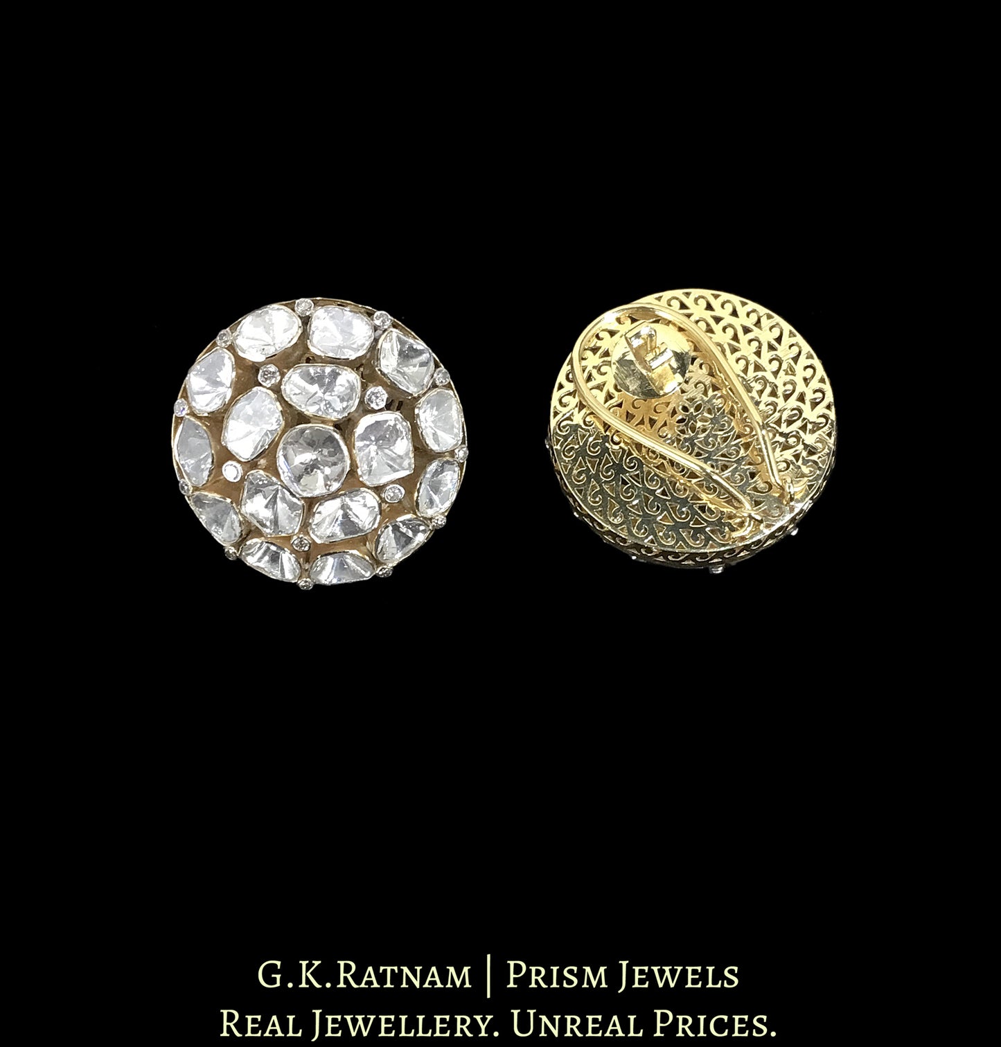 14k Gold And Diamond Polki Open Setting Round Pendant Set with gold-plated Chain