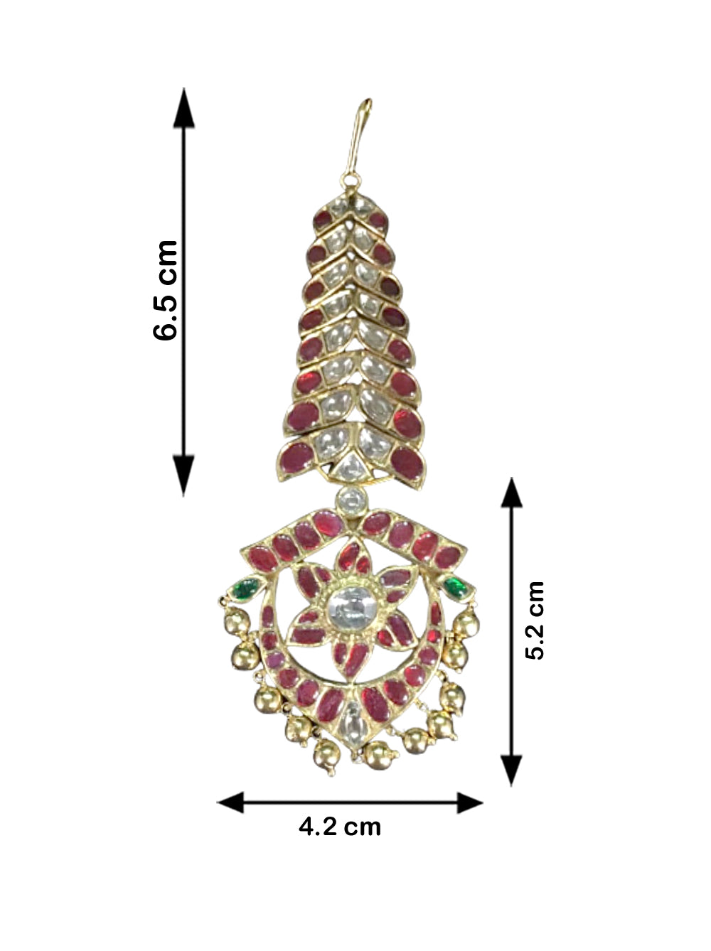 18k Gold and Diamond Polki south-style Maang Tika enhanced with Kolhapuri Gold Balls - G. K. Ratnam