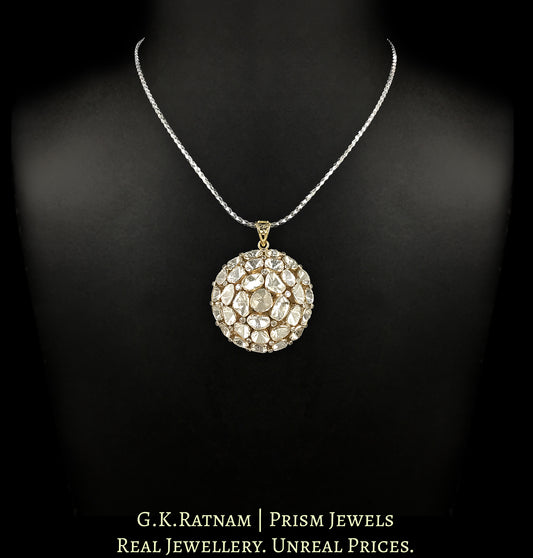 14k Gold And Diamond Polki Open Setting Round Pendant Set with gold-plated Chain