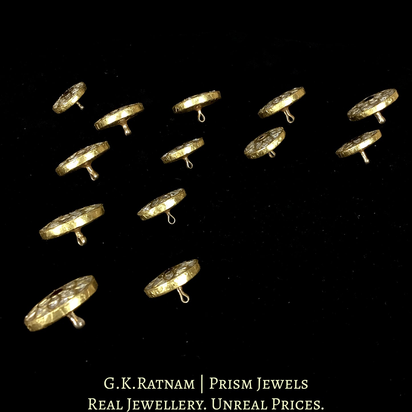 23k Gold and Diamond Polki Sherwani Buttons for Men with Ruby Center