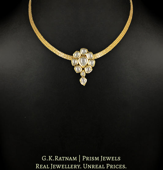 18k Gold and Diamond Polki Small Pendant Set with Finely Handcrafted Chain