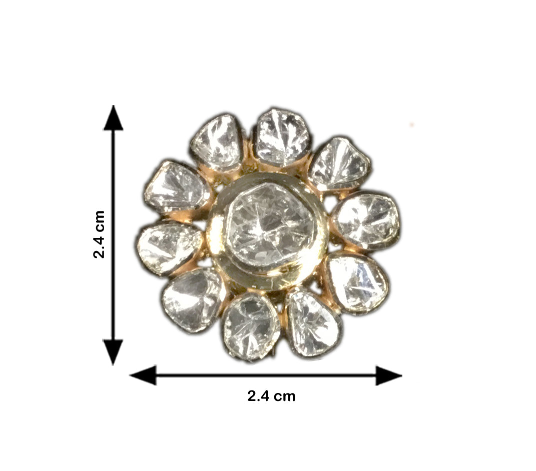 18k Gold and Diamond Polki Open Setting floral Tops / Studs Earring Pair