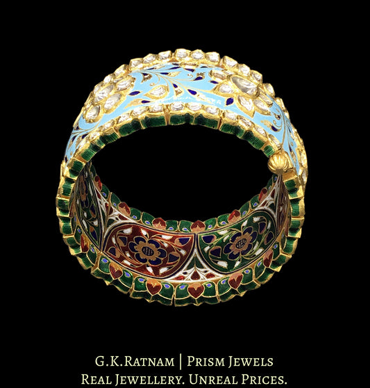 22k Gold and Diamond Polki Bangle with turquoise enamel