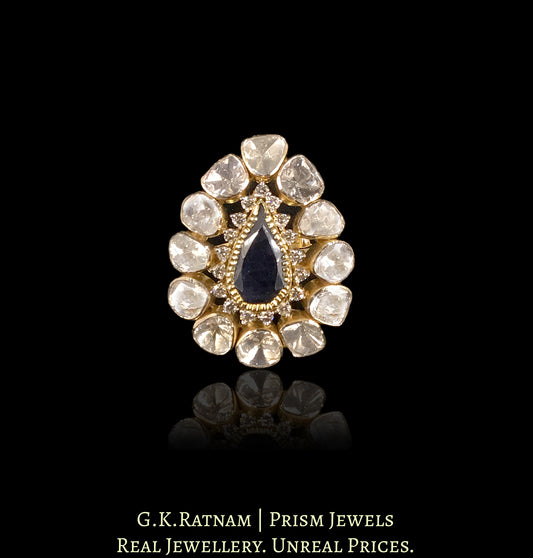 18k Gold and Diamond Polki Open Setting Ring With changeable collets for Rubies, Blue Sapphires and Green Beryls