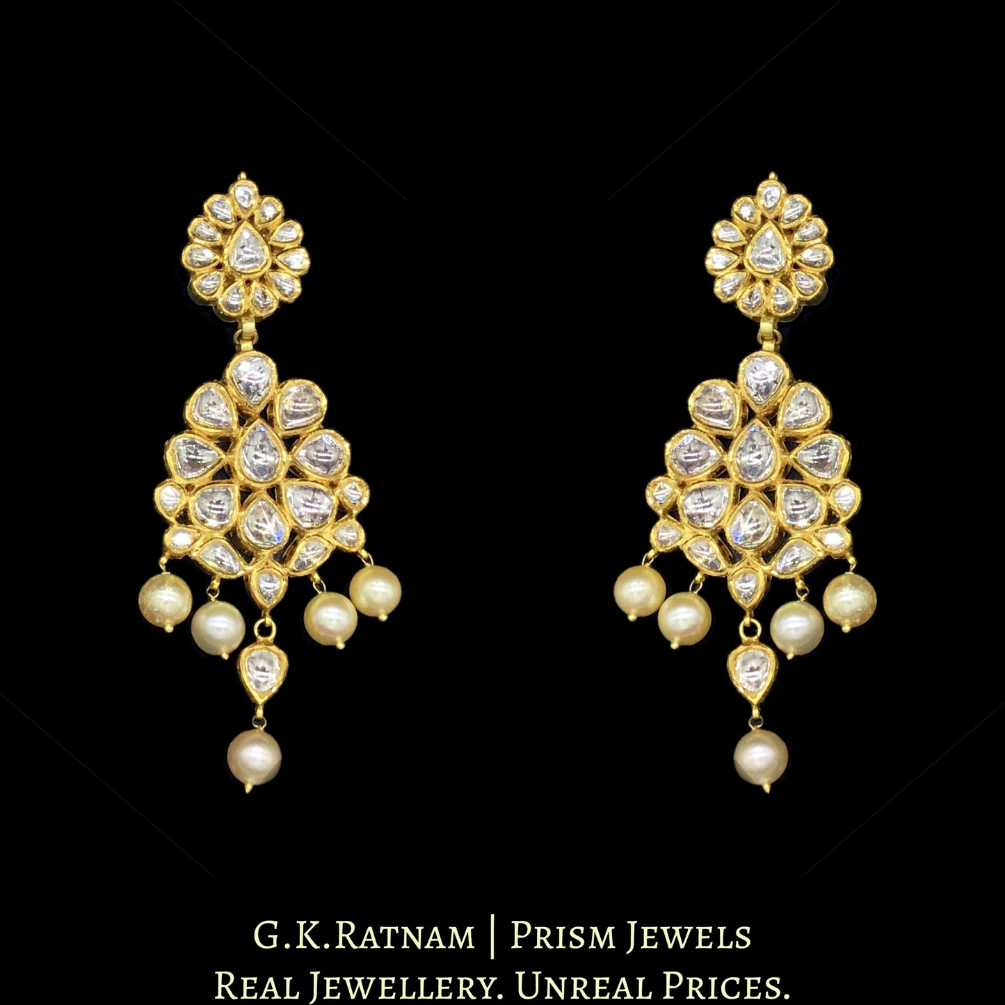 18k Gold and Diamond Polki Choker Necklace Set with Natural South Sea Pearls