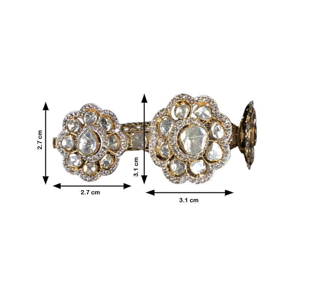 14k Gold and Diamond Polki Open Setting Bangle with protruding floral motifs