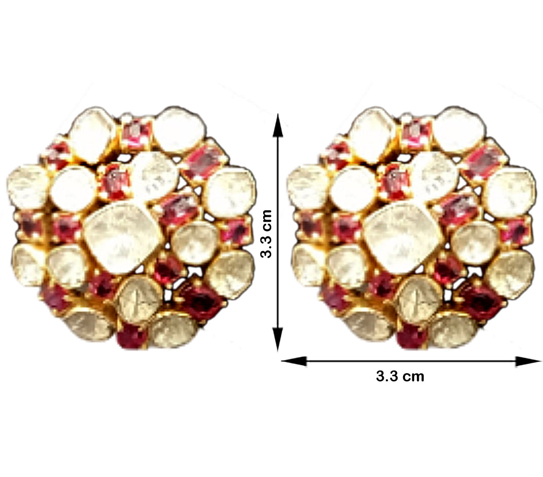 18k Gold and Diamond Polki Open Setting Karanphool Earring Pair with Spinels - G. K. Ratnam