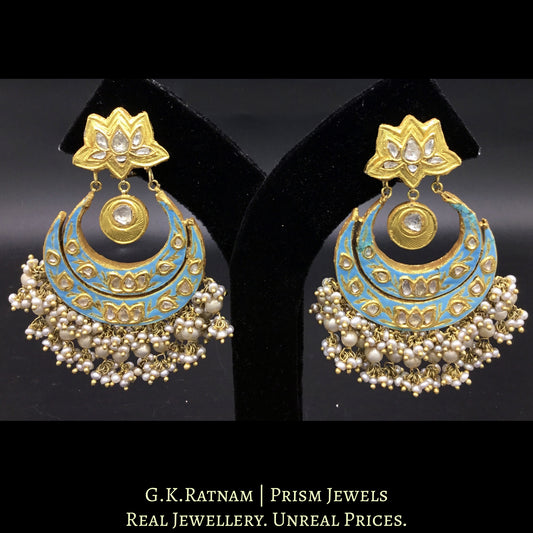 23k Gold and Diamond Polki Reversible Chand Bali Earring Pair with intricate enamelling