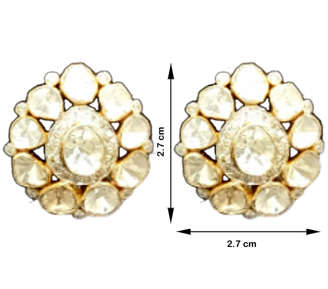 14k Gold and Diamond Polki Open Setting tilak-shaped Tops / Studs Earring Pair - G. K. Ratnam