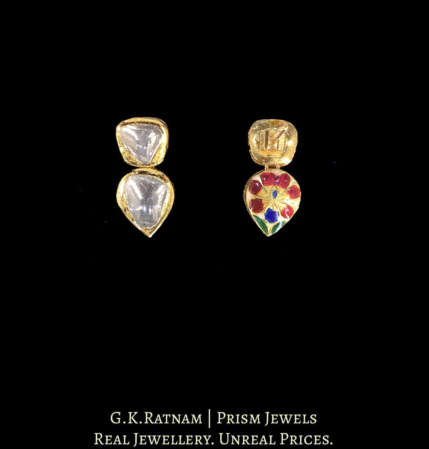 18k Gold and Diamond Polki Small Pendant Set with Finely Handcrafted Chain