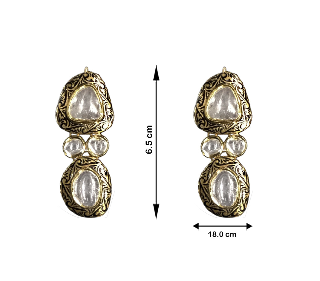 18k Gold and Diamond Polki Necklace Set with Big Uncuts and Intricate Goldwork - G. K. Ratnam
