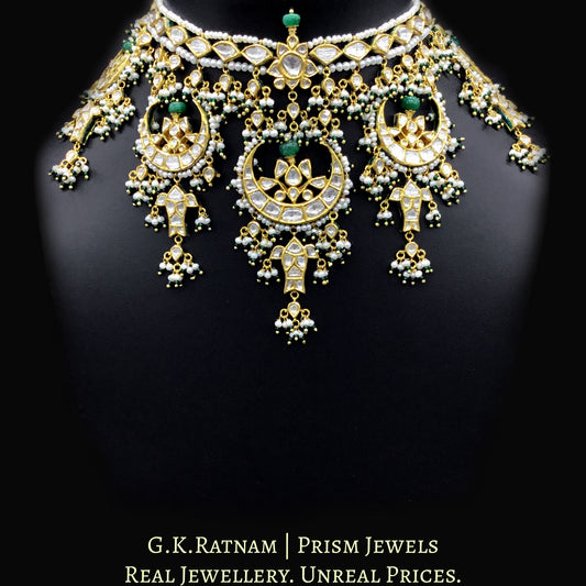 18k Gold and Diamond Polki Choker Necklace Set with multiple Chands & Fishes - G. K. Ratnam