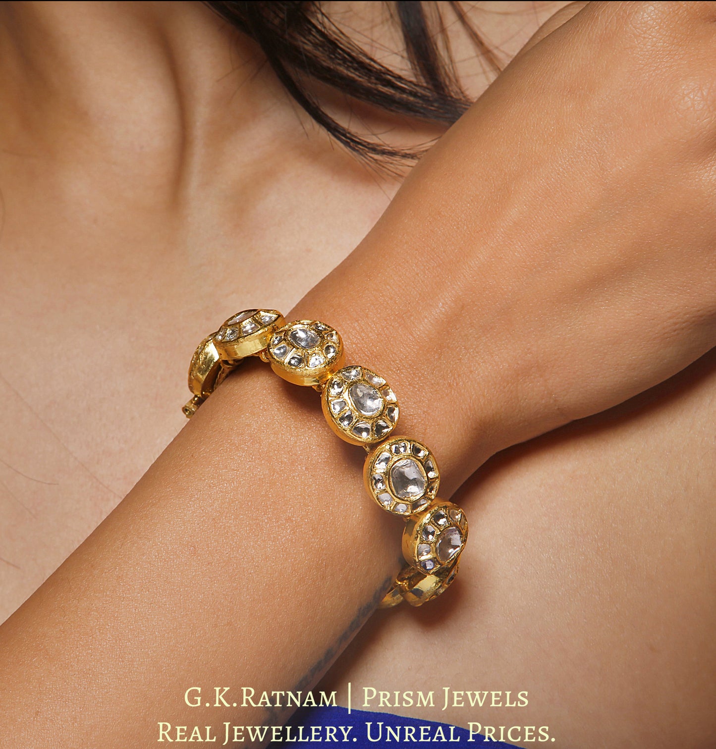 18k Gold and Diamond Polki Bracelet (Paunchi / Ponchi)