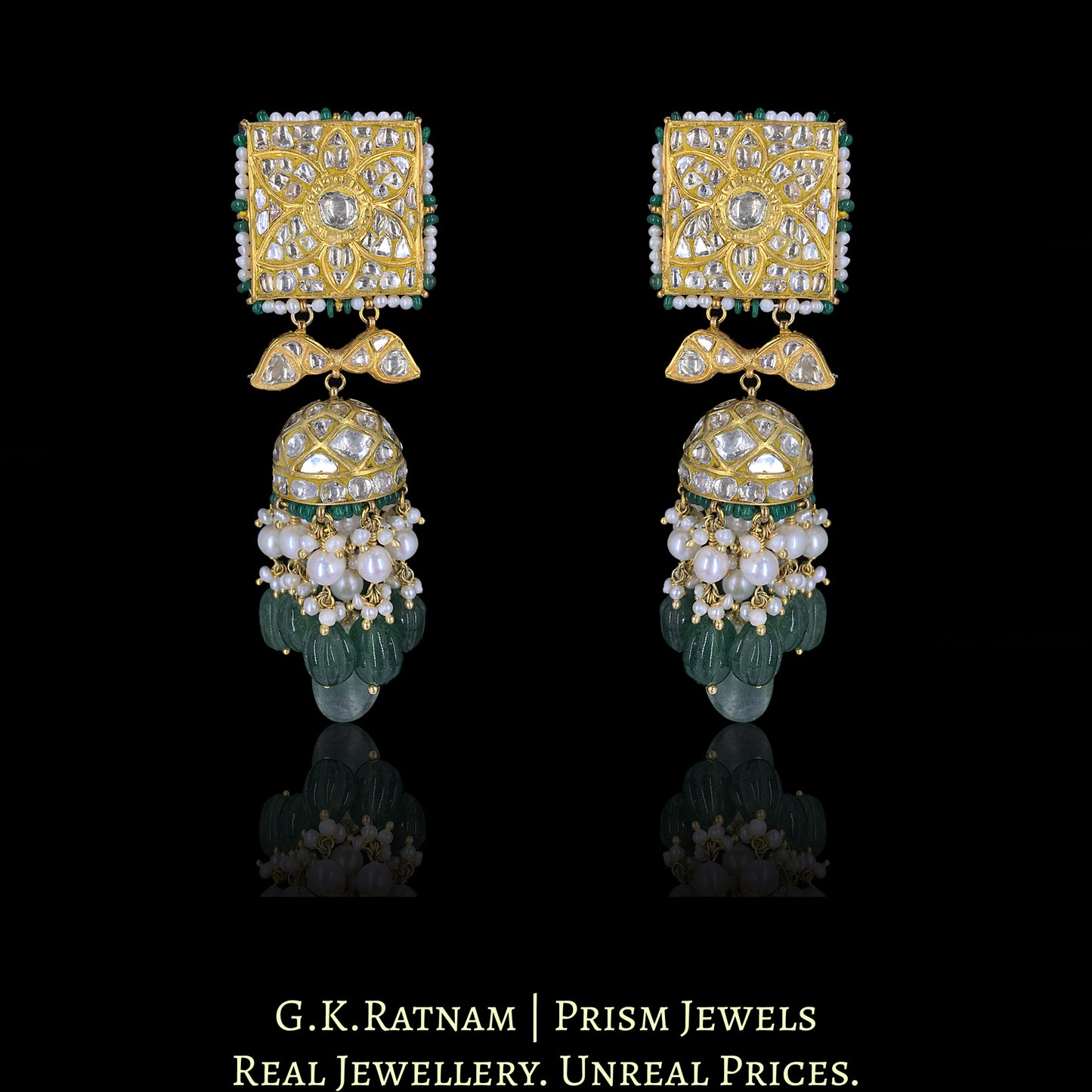 23k Gold and Diamond Polki Jhumki Earring Pair