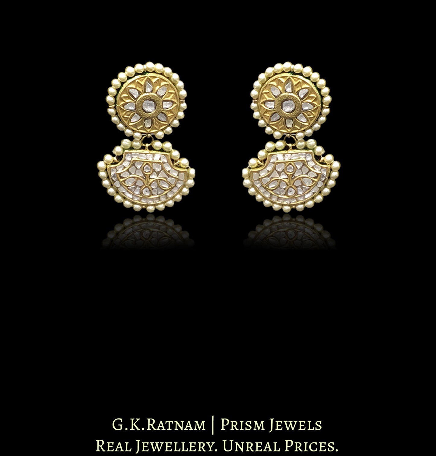 23k Gold and Diamond Polki Pankhi (fan) Pendant Set with Patrihaar / Ranihaar stringing - G. K. Ratnam