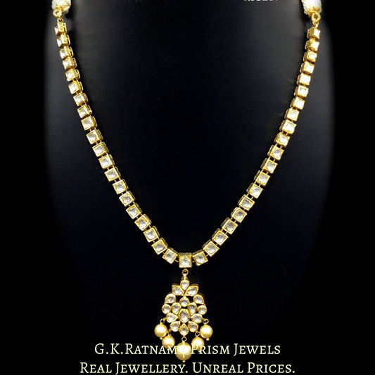 Traditional Gold and Diamond Polki Single Line Necklace Set (square) - G. K. Ratnam