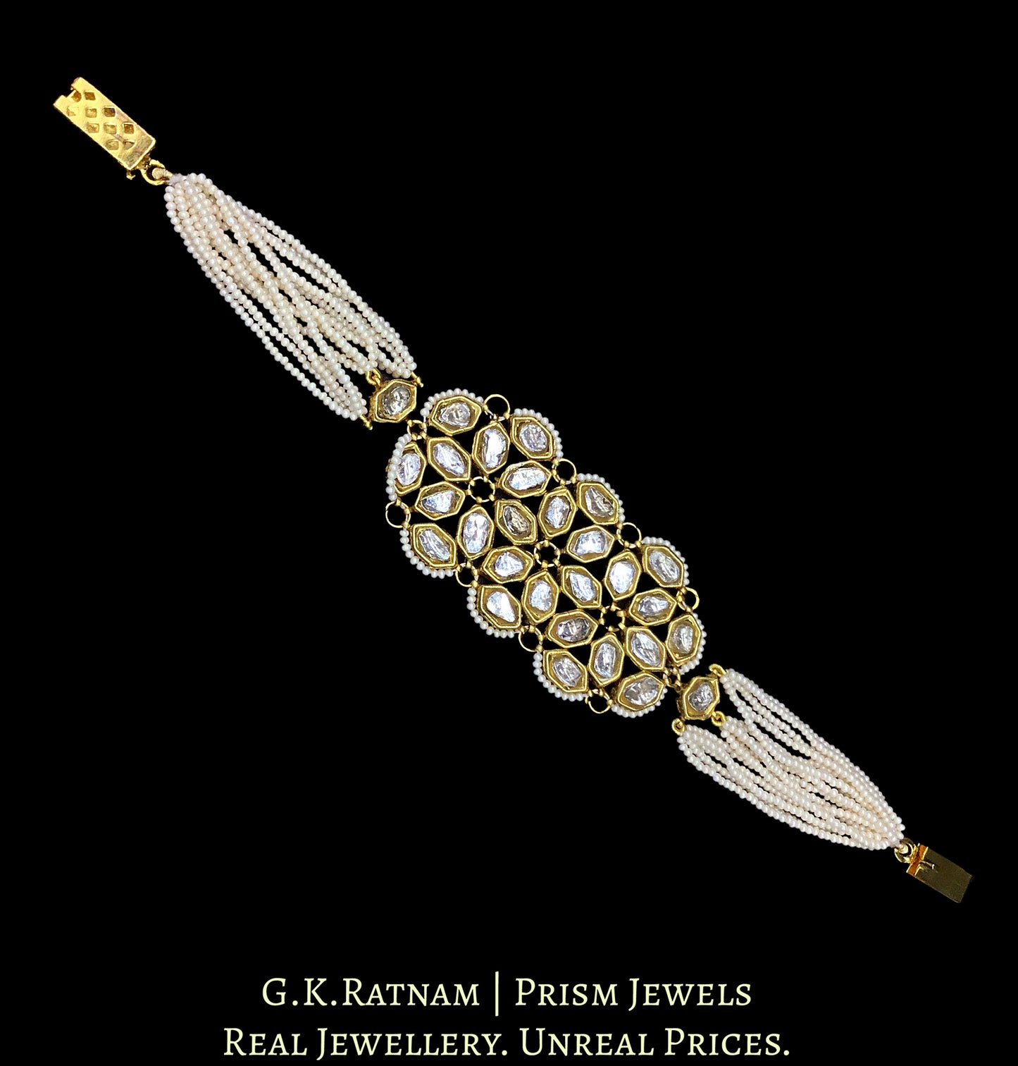 23k Gold and Diamond Polki Hybrid Bracelet with Hexagonal Uncut Pieces