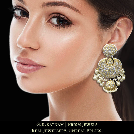 23k Gold and Diamond Polki Chand Bali Earring Pair with Jhumkas / Jhumkis