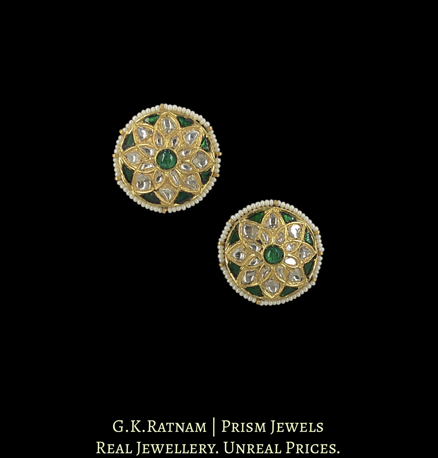 23k Gold and Diamond Polki Hybrid Pendant Set with a hint of green in Chid Bunches