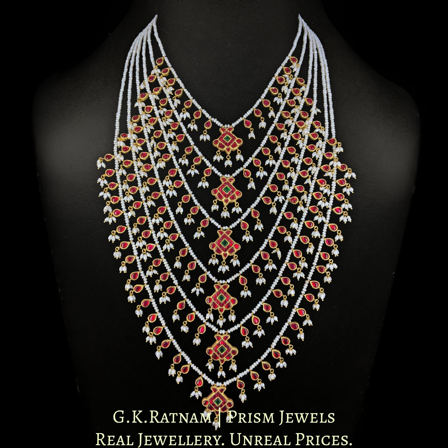 23k Gold and Diamond Polki south-style six-row Necklace