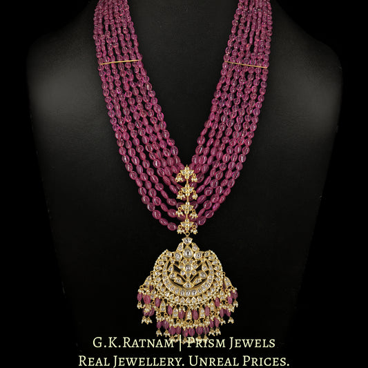 18k Gold and Diamond Polki Pendant with Natural (glass-filled) Rubies