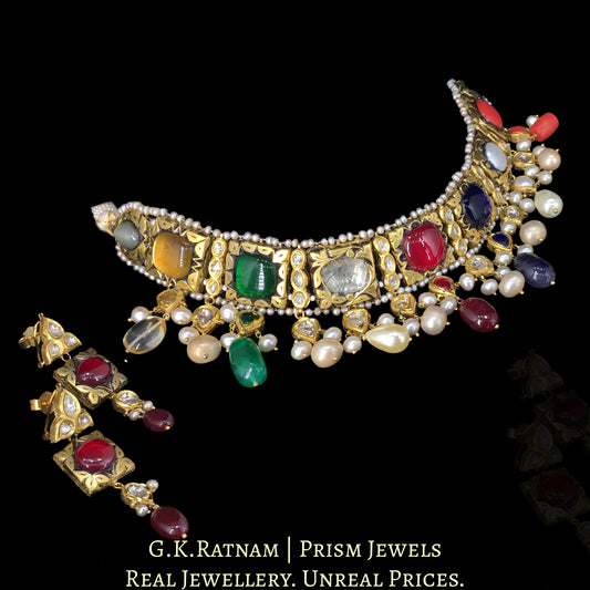 23k Gold and Diamond Polki Navratna Choker Necklace Set