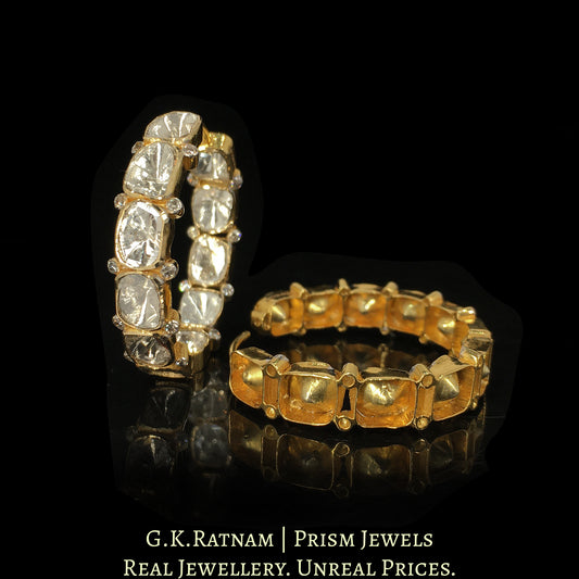 18k Gold and Diamond Polki Open Setting Bali / Hoop Earring Pair