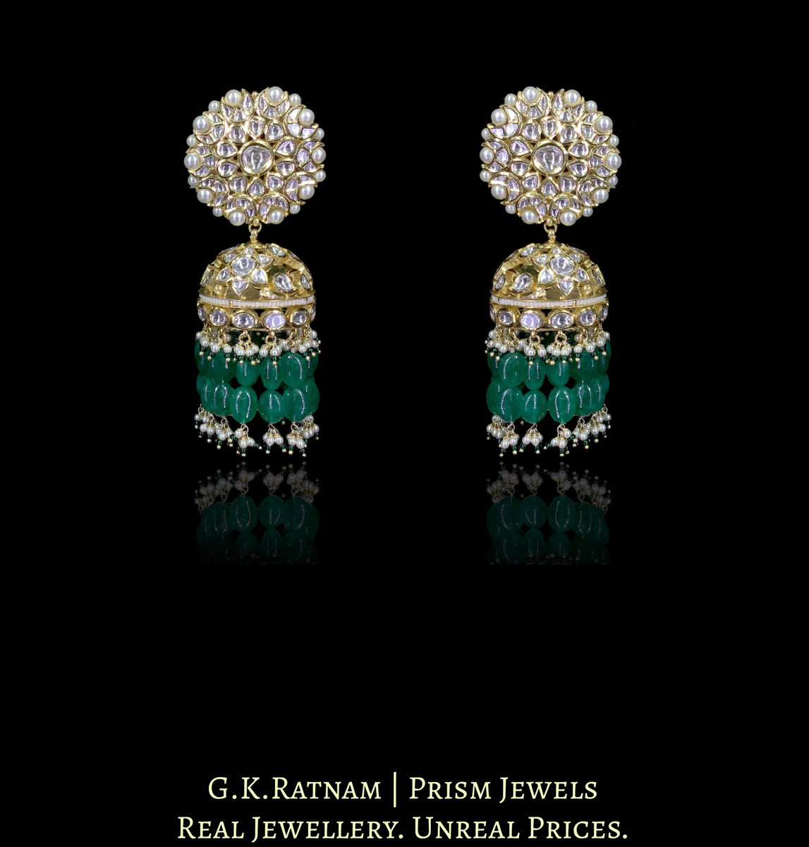 Kashmiri jhumka earrings 2025 with emeralds & polki